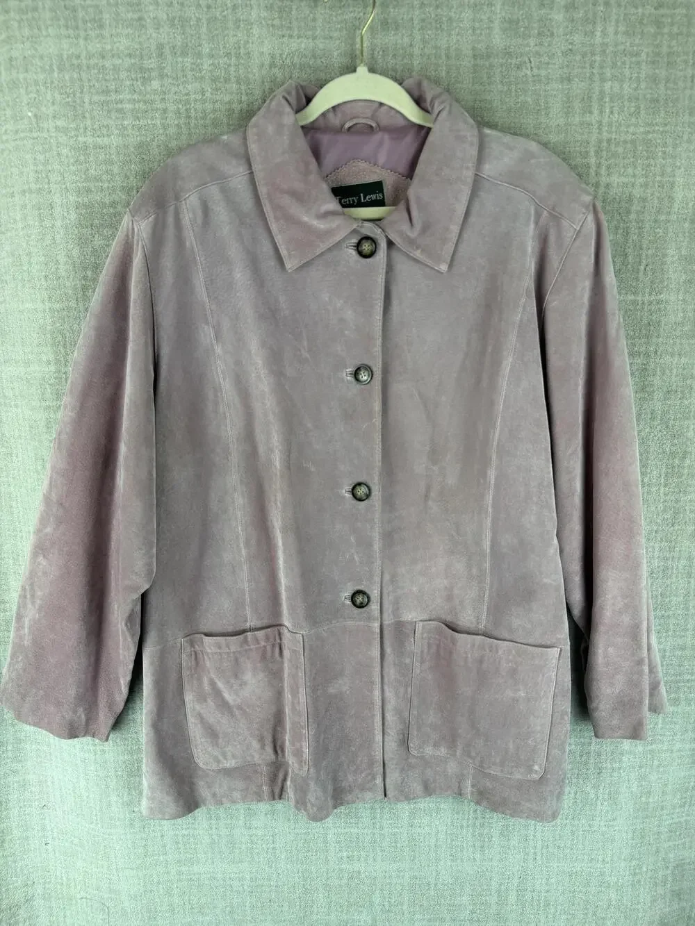 Terry Lewis Jacket Womens 2X Purple Collared Lined Pockets Button Suede
